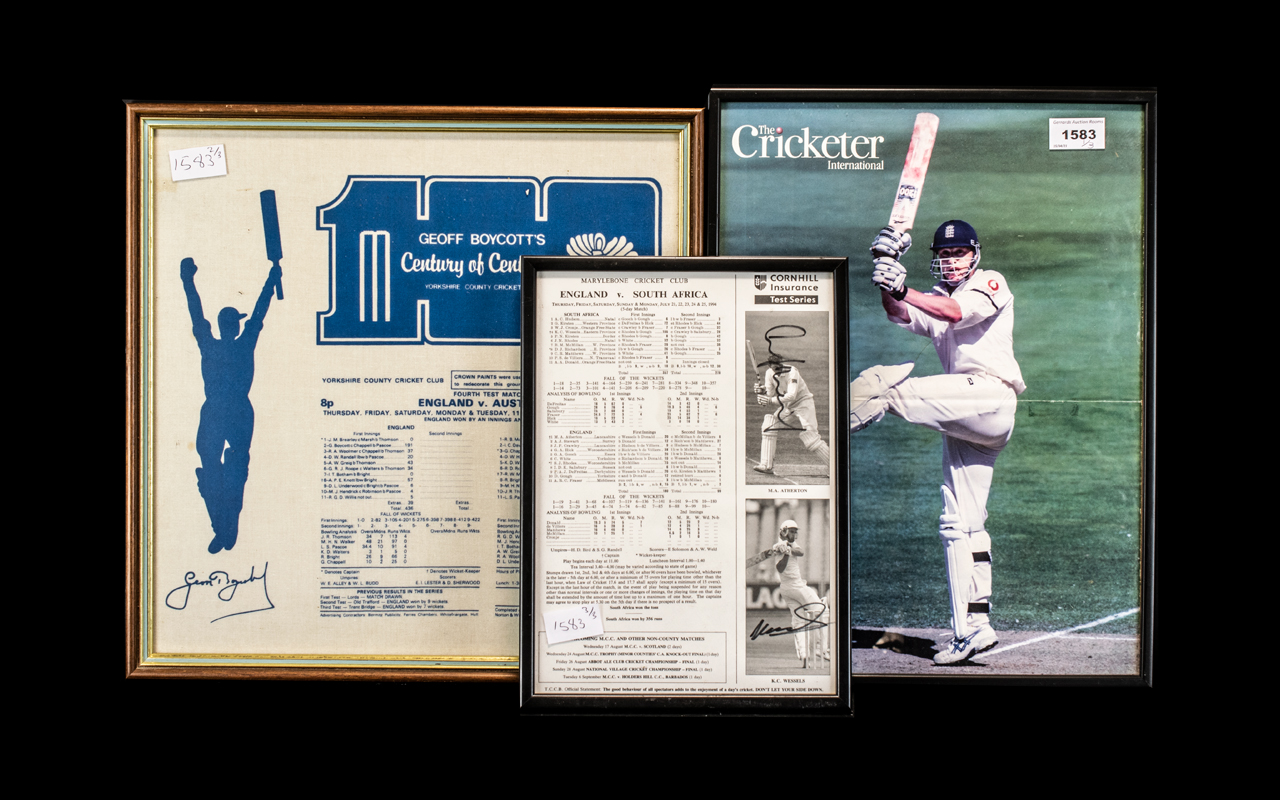 Cricket Interest: Three Framed Pictures England v South Africa, signed, plus two others (5)