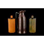 Art Deco Bakelite Thermos Flask, plus a pair of ribbed, shaped, lidded vases, 6.5 inches (16.