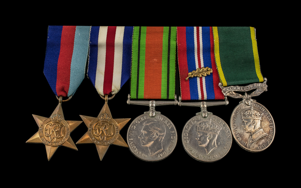 WW2 Named Group Of Five Medals On Bar - To Include 2 x The 1939-1945 Star, Defence Medal, War