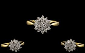 18ct Gold - Attractive Diamond Set Cluster Ring - Flower head Setting. Diamond Weight 0.50 pts