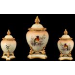 Royal Worcester Hand Painted Ovoid Shaped Lidded Vase of Superb Decoration and Proportions, Raised