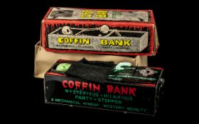 Coffin Bank Mechanical Money Box, unusual novelty piece with automatic action; in original box