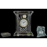 Waterford Lead Crystal Large Size Atrium Clock. Measures 7'' tall, in original soft cover and box.