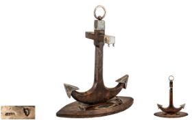 Unusual Edwardian Oak Desk Model of an Anchor, with silvered metal mounts and ring mounted top,