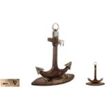 Unusual Edwardian Oak Desk Model of an Anchor, with silvered metal mounts and ring mounted top,