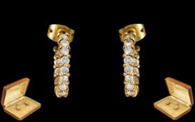 Ladies - Fine Pair of 18ct Gold Diamond Set Hoop Earrings. Each Earring Set with 8 Round Brilliant