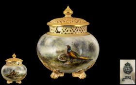 Royal Worcester Vase decorated with a pheasant and hen on a bulbous shaped body, with a matching