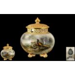 Royal Worcester Vase decorated with a pheasant and hen on a bulbous shaped body, with a matching