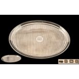 George V Nice Quality Sterling Silver Oval Shaped Small Drinks / Card Tray, Regency Stripes