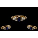 Antique Period - Exquisite 18ct Gold Diamond and Sapphire Set Ring. Marked 18ct to Interior of