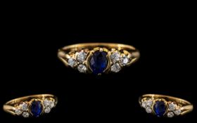 Antique Period - Exquisite 18ct Gold Diamond and Sapphire Set Ring. Marked 18ct to Interior of