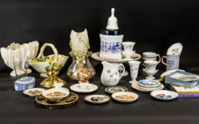 Mixed Collection of Porcelain, China & Glass, comprising a Dutch blue and white biscuit container