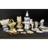 Mixed Collection of Porcelain, China & Glass, comprising a Dutch blue and white biscuit container