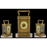 French 19th Century - Superior Large Brass Carriage Clock with Cast Ornate Borders, Visible Lever