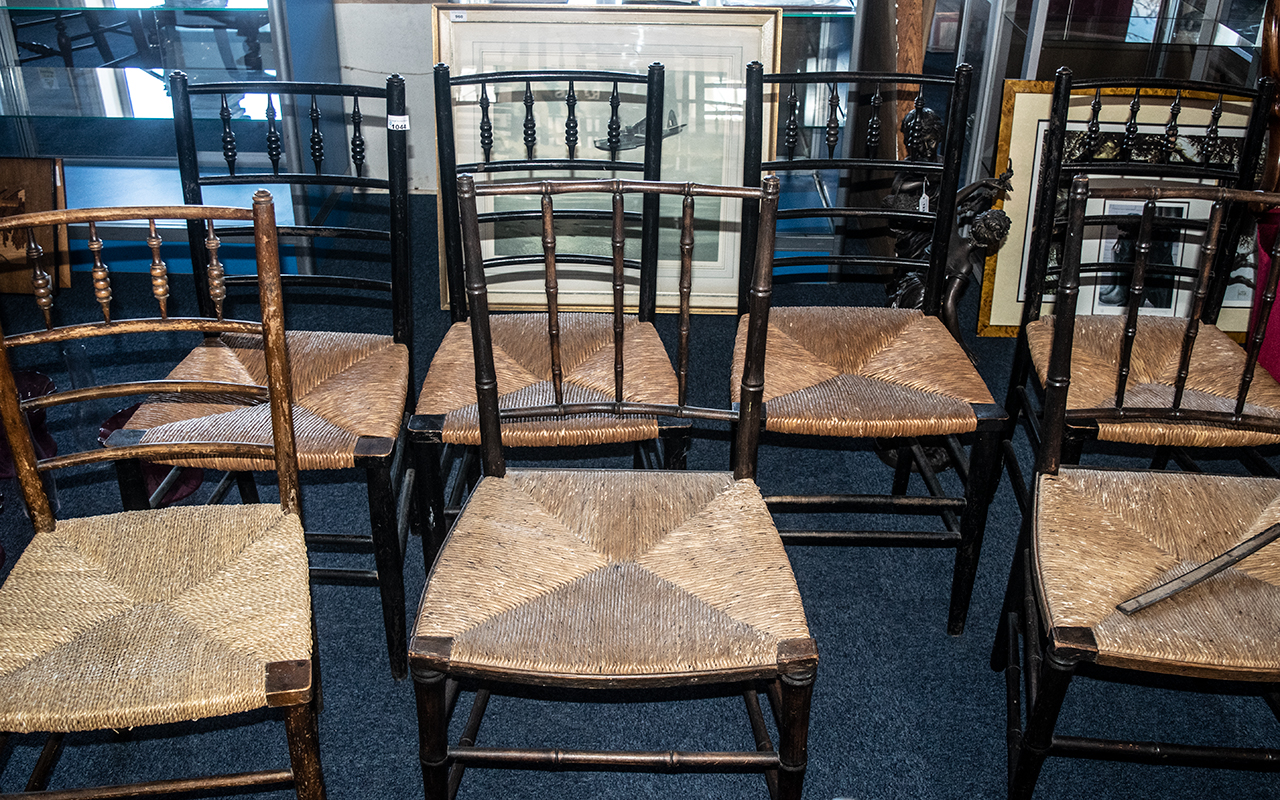 A Harlequin Set of 10 William Morris Suffolk Style Rush Seated Country Chairs, in stained beech. - Image 2 of 3