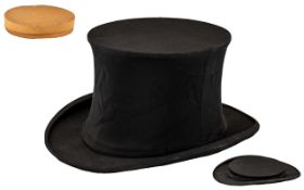 Vintage Black Opera Top Hat In Original Case, a collapsible variation on a traditional top hat;