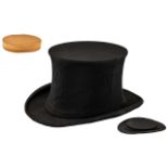 Vintage Black Opera Top Hat In Original Case, a collapsible variation on a traditional top hat;