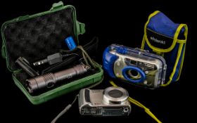 Two Cameras & Torch, comprising a Polaroid 'Splash' Waterproof Camera; a Panasonic Lumix DMC-T25;