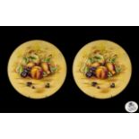 Aynsley Fine Bone China Pair of Large Cabinet Plates with The ' Fruits Orchard Gold ' Pattern.