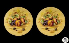 Aynsley Fine Bone China Pair of Large Cabinet Plates with The ' Fruits Orchard Gold ' Pattern.