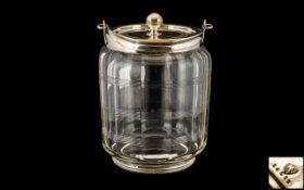 Edwardian Cut Glass Biscuit Barrel with an EPNS lid and handle