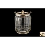 Edwardian Cut Glass Biscuit Barrel with an EPNS lid and handle