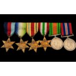 WW2 Group Of Six Medals On Bar To Include 1939-1945 Star, The Atlantic Star, The Africa Star, The