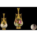 Royal Worcester Excellent Quality - Signed and Hand Painted Twin Handle Specimen Vase ' Roses '