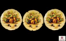 Aynlsey Fine Bone China Pair of ' Orchard Gold ' Pattern Cabinet Plates with Matching Large Dish /