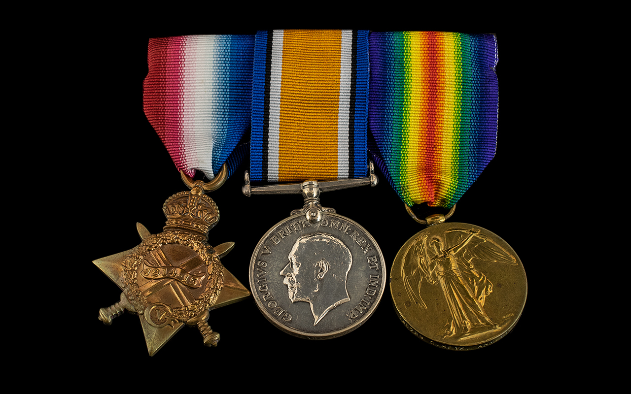 WW1 Medal Trio Bar 1914-15 Star, British War Medal & Victory Medal, All Awarded To 148729 G KEYS ARM