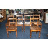 Six Beech & Elm Small Cottage Dining Chairs, with plank seats and turned supports. Height 33'',