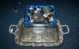 A Small Collection of Silver Plate to Include a Large Silverplated Tray with a Cast Border with