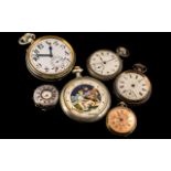 Collection of Pocket Watches, some unusual ones, to include silver; all need attention, six in total