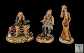 Capo-di-Monte 1970's Trio of Signed and Good Quality Hand Painted Porcelain Figures. 1/ Tramp on