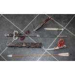 Collection of Decorative Weaponry comprising daggers, swords, crossbow, arrows etc.; display