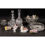 Misc Lot of Glassware, Decanters, Inkwell, Fruit Bowls, Posy Bowls, Jam Jar with 9 Porcelain