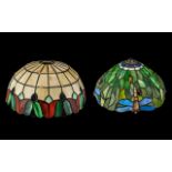 Two Tiffany Style Lamp Shades, one dragonfly design and one other, 10 inches (25cms) and 14inches (