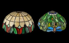 Two Tiffany Style Lamp Shades, one dragonfly design and one other, 10 inches (25cms) and 14inches (