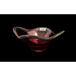 Kedelv Flygsfors Signed Glass Bowl, a Swedish designer, shaped ruby red bowl of large size, fully