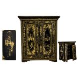 Chinese Export Black Lacquered Table Cabinet, fitted with five drawers to the interior, raised on