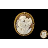 Victorian Period - 9ct Gold Mounted Large and Impressive Oval Shaped Shell Cameo, Depicting Well