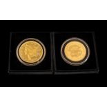 Two Twenty Dollar USA 24 Carat Plated Coins, each boxed (2)