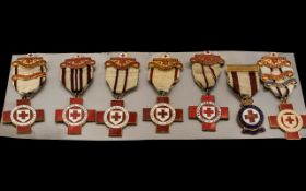 Collection Of 7 Enamelled Proficiency Red Cross First Aid Medals Five Named And Awarded To 1821