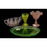Collection of Early 20th Century Coloured Glass comprising tray, vases and bowl; lovely colours