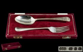 Garrard & Co Crown Jewellers Boxed Sterling Silver Christening Set. Comprises Spoon and Fork.