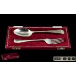 Garrard & Co Crown Jewellers Boxed Sterling Silver Christening Set. Comprises Spoon and Fork.