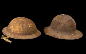 Two WWI Military Tin Helmets 'Tommy Helmet & French Helmet', General Issue, 1914-18; both in rusty