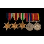 WW2 Named Group Of Five Medals On Bar To Include The 1939-1945 Star, The Africa Star, The Italy