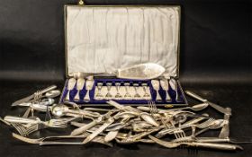 Boxed Set of EPNS Fish Cutlery with a quantity of flatware.