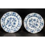Pair of Meissen Onion Pattern Plates with underglaze blue crossed swords marks; each 8 inches (